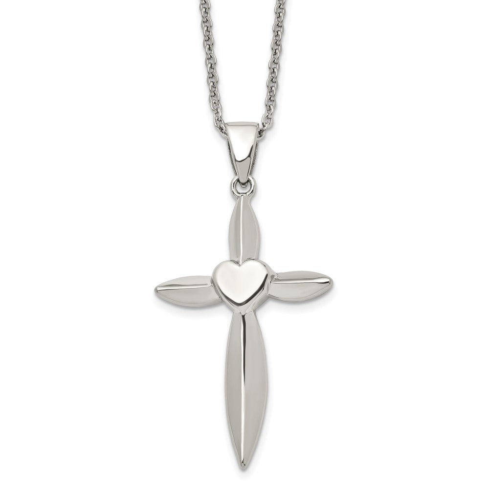 Stainless Steel Polished Heart and Cross NecklaceSRN1472-22
