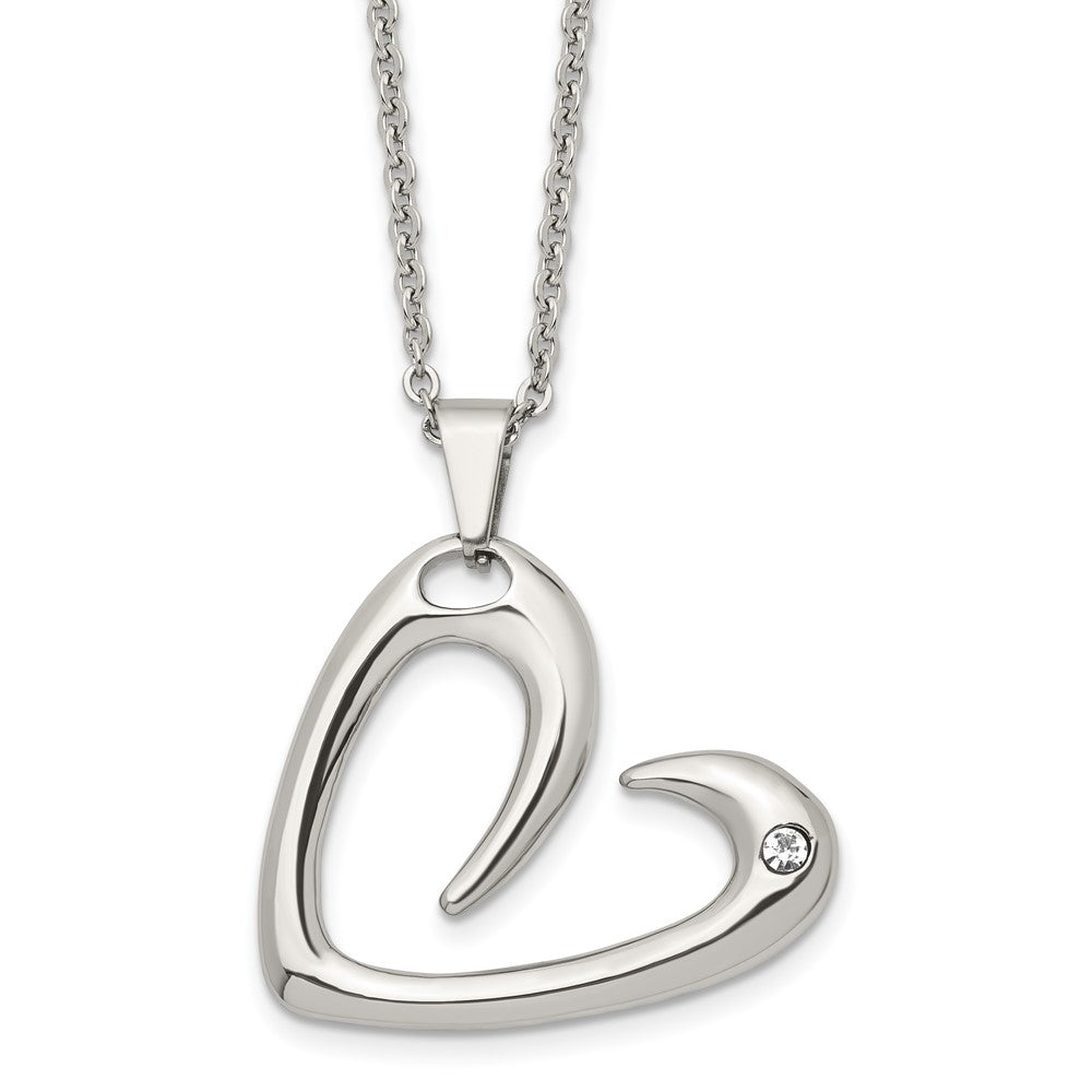 Stainless Steel Polished Heart with Crystal NecklaceSRN1474-22