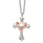 Load image into Gallery viewer, Stainless Steel Polished Rose IP-plated Cross NecklaceSRN1479-22

