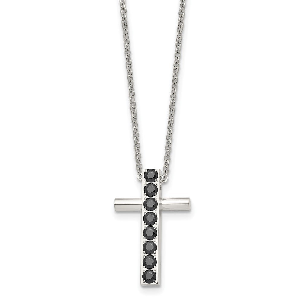 Stainless Steel Polished Black CZs Cross NecklaceSRN1489-22