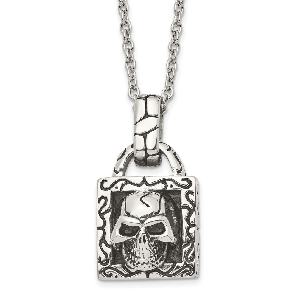 Stainless Steel Polished and Antiqued Skull NecklaceSRN1491-22