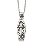 Load image into Gallery viewer, Stainless Steel Polished/Antiqued Coffin w/Skeleton NecklaceSRN1492-22
