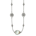 Load image into Gallery viewer, Stainless Steel Polished Black MOP/CZ w/3in ext. NecklaceSRN1503-24.5
