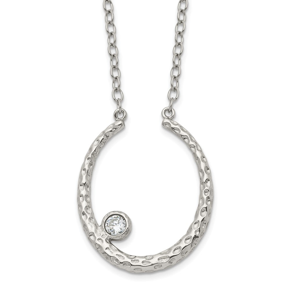 Stainless Steel Polished and Textured CZ w/2in ext. NecklaceSRN1505-18