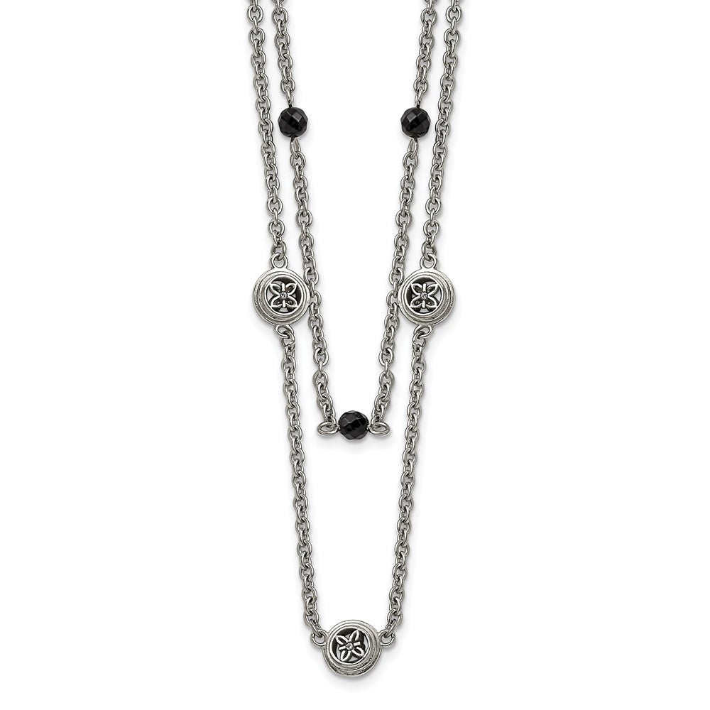 Stainless Steel Polished Black Onyx w/2in ext. Layered NecklaceSRN1507-23.75