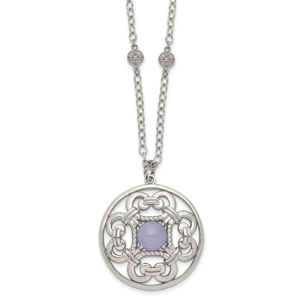 Stainless Steel Polished Synthetic Purple Calcedony w/2in ext. Circle NecklSRN1510-30