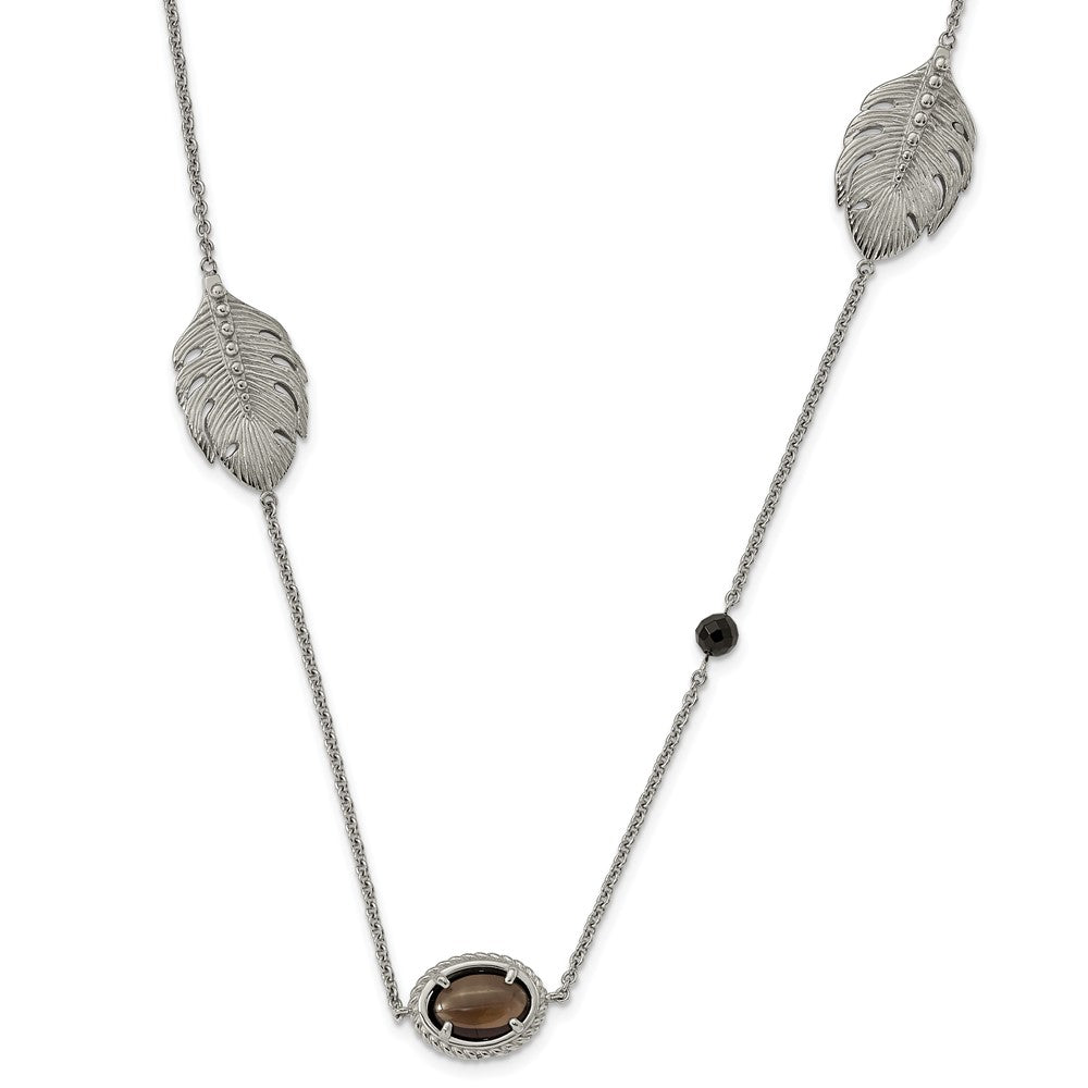 Stainless Steel Polished Smoky Quartz/Black Onyx w/2in ext. NecklaceSRN1513-32