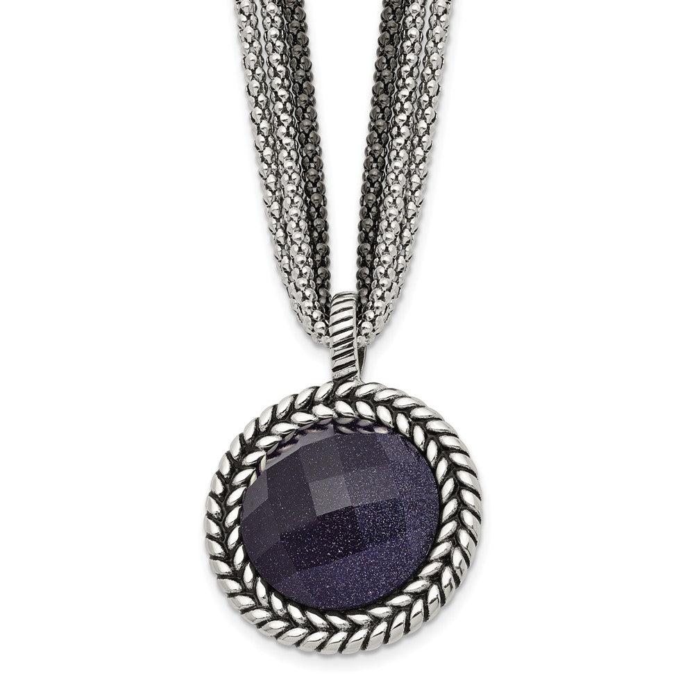 Stainless Steel Polished Blue Sandstone w/2in ext. Reversible NecklaceSRN1523-18