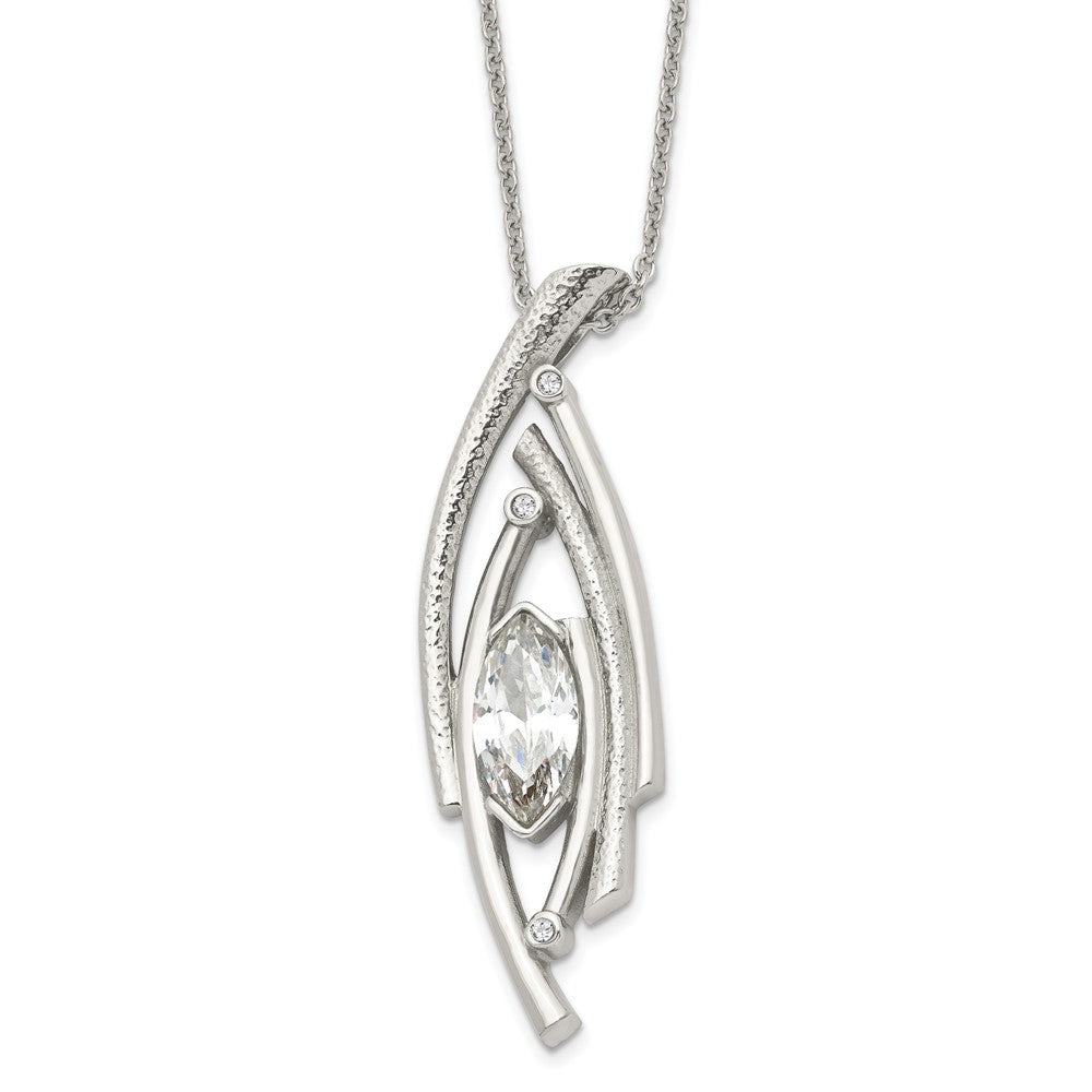 Stainless Steel Polished/Textured CZ w/2in ext. NecklaceSRN1524-24