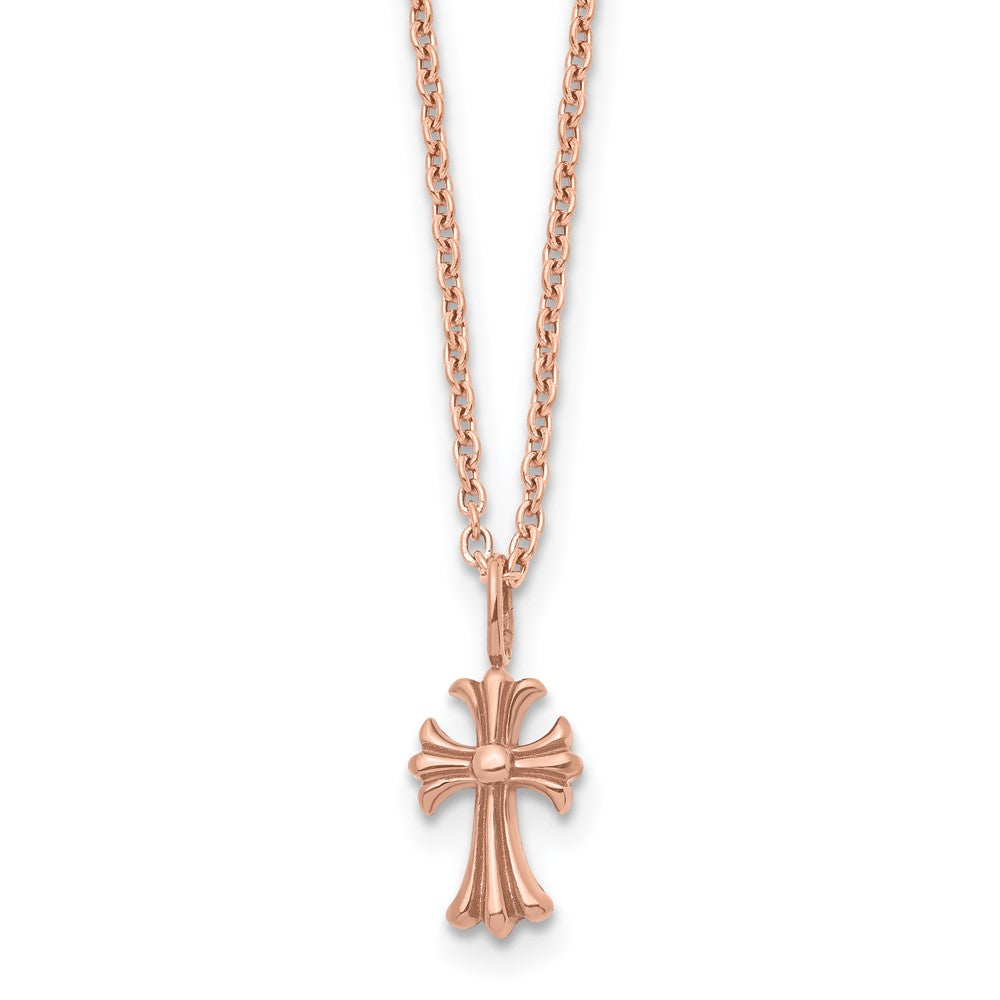 Stainless Steel Polished Pink IP-plated Cross NecklaceSRN1525-18