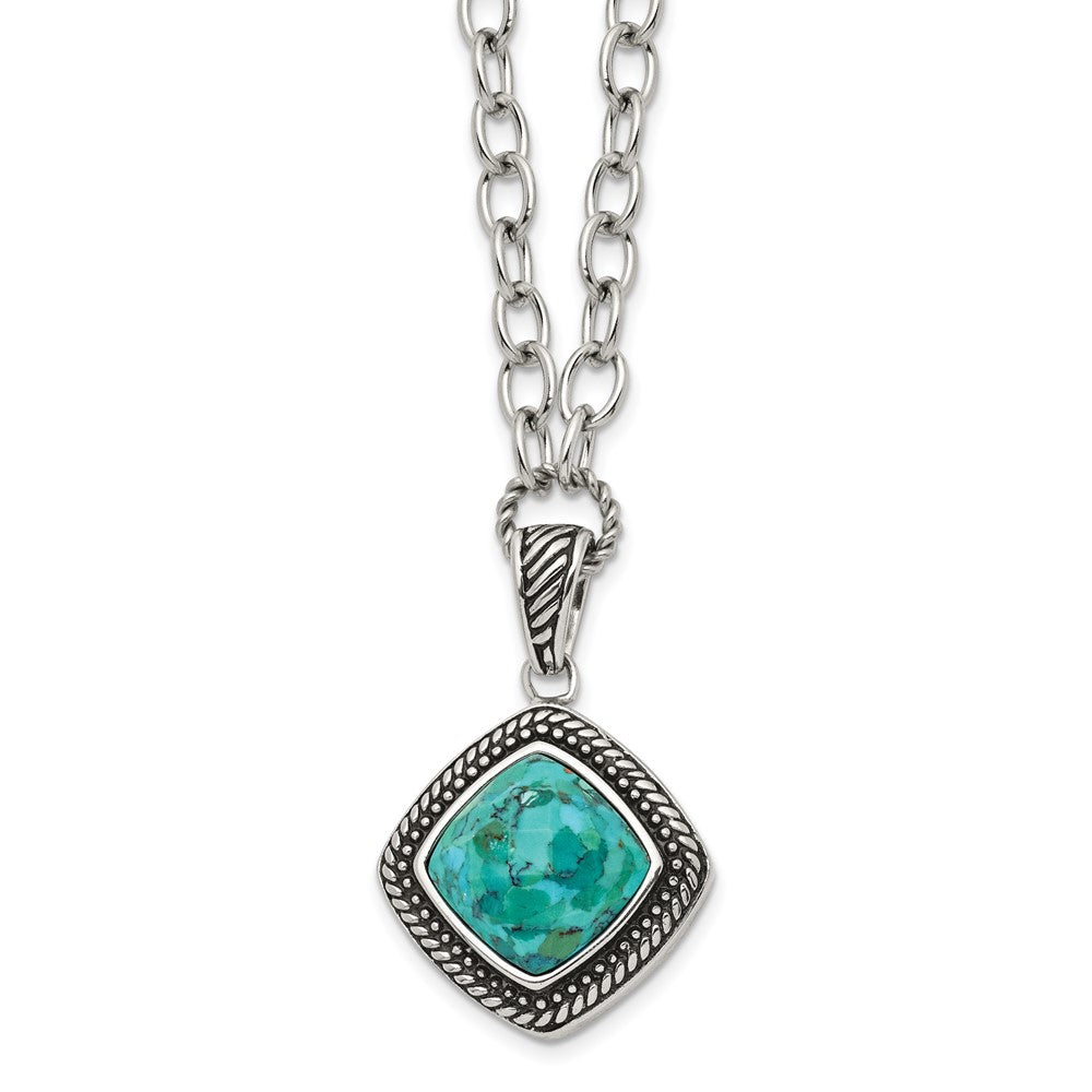 Stainless Steel Polished/Antiqued Imitation Turquoise 20.5in NecklaceSRN1526-18