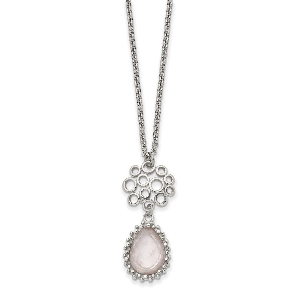 Stainless Steel Polished Rose Quartz w/2in ext. NecklaceSRN1527-18