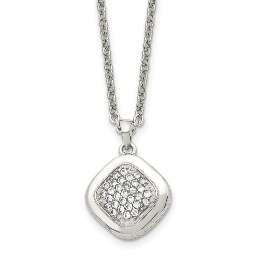 Stainless Steel Polished CZ Square w/2in ext. NecklaceSRN1530-18