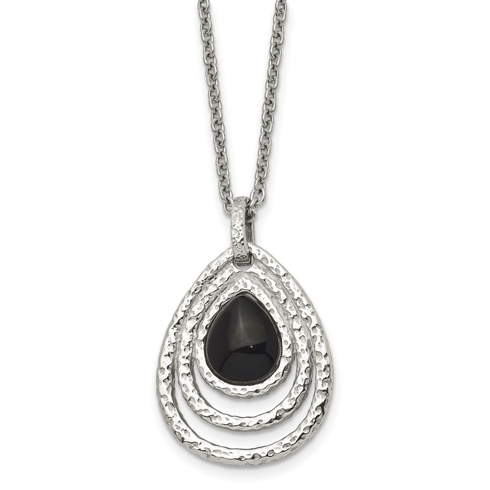 Stainless Steel Polished/Textured Black Onyx w/2in ext. NecklaceSRN1532-18