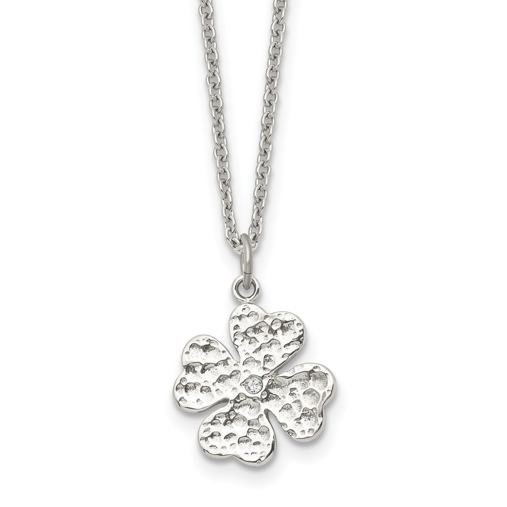 Stainless Steel Polished Four Leaf Clover with Crystal NecklaceSRN1536-18