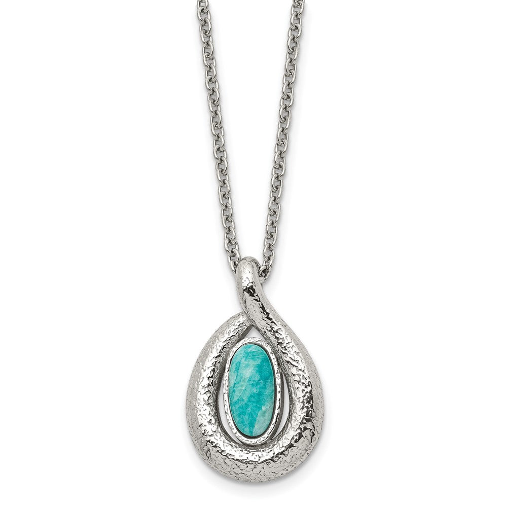 Stainless Steel Polished/Textured Synthetic Dyed Jade w/2in ext. NecklaceSRN1538-18