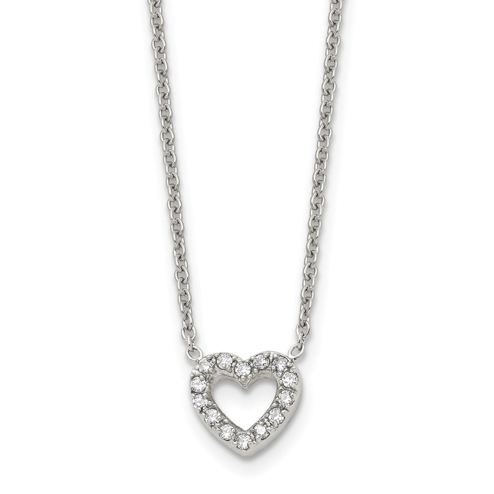 Stainless Steel Polished Heart with CZs NecklaceSRN1545-18