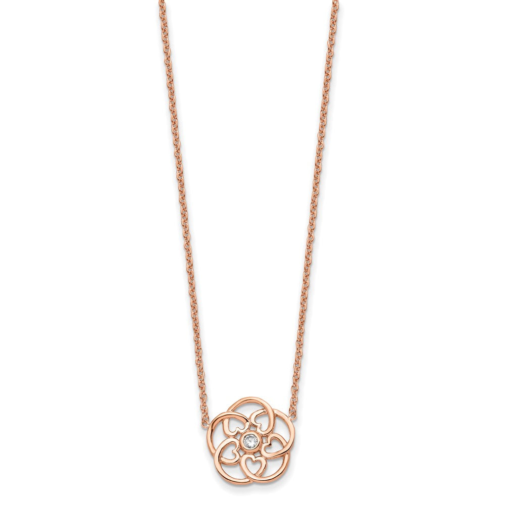 Stainless Steel Polished Pink IP-plated CZ Twisted Hearts NecklaceSRN1550-17.75