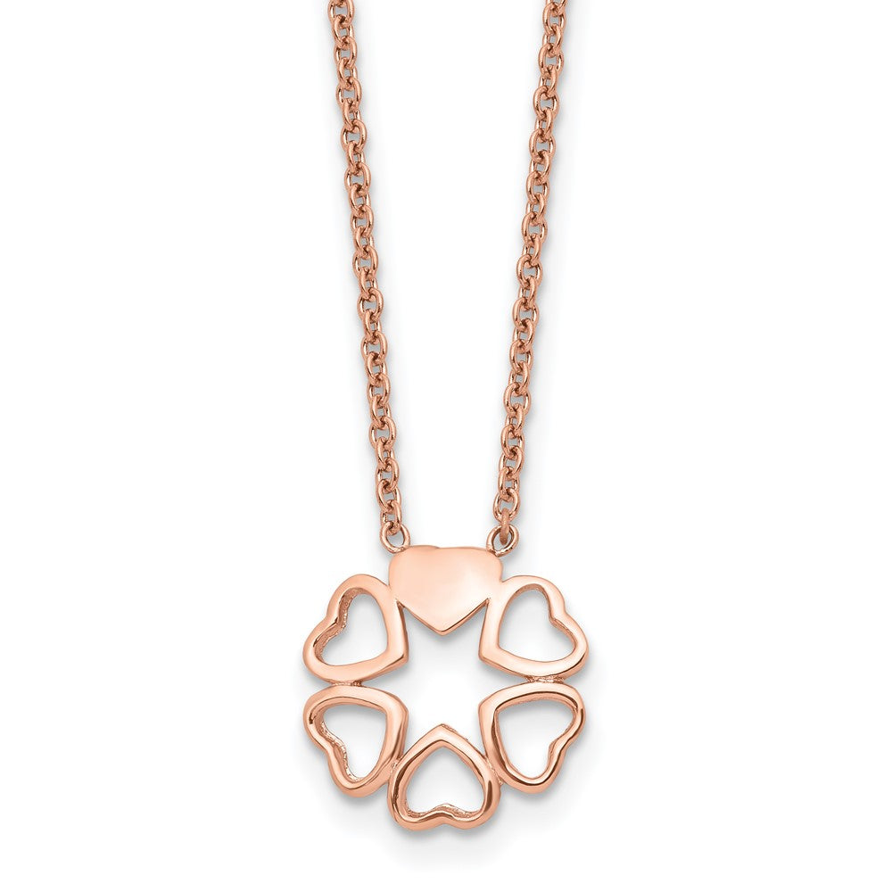 Stainless Steel Polished Pink IP-plated Circle of Hearts NecklaceSRN1551-17.25