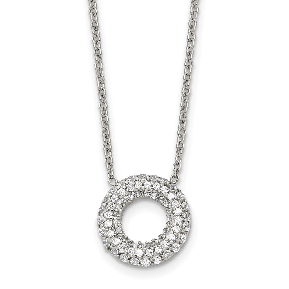 Stainless Steel Polished Circle with CZs NecklaceSRN1555-18.25
