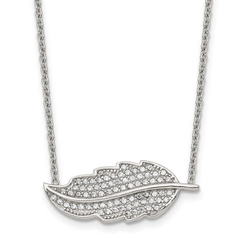 Stainless Steel Polished Leaf with CZs NecklaceSRN1557-18