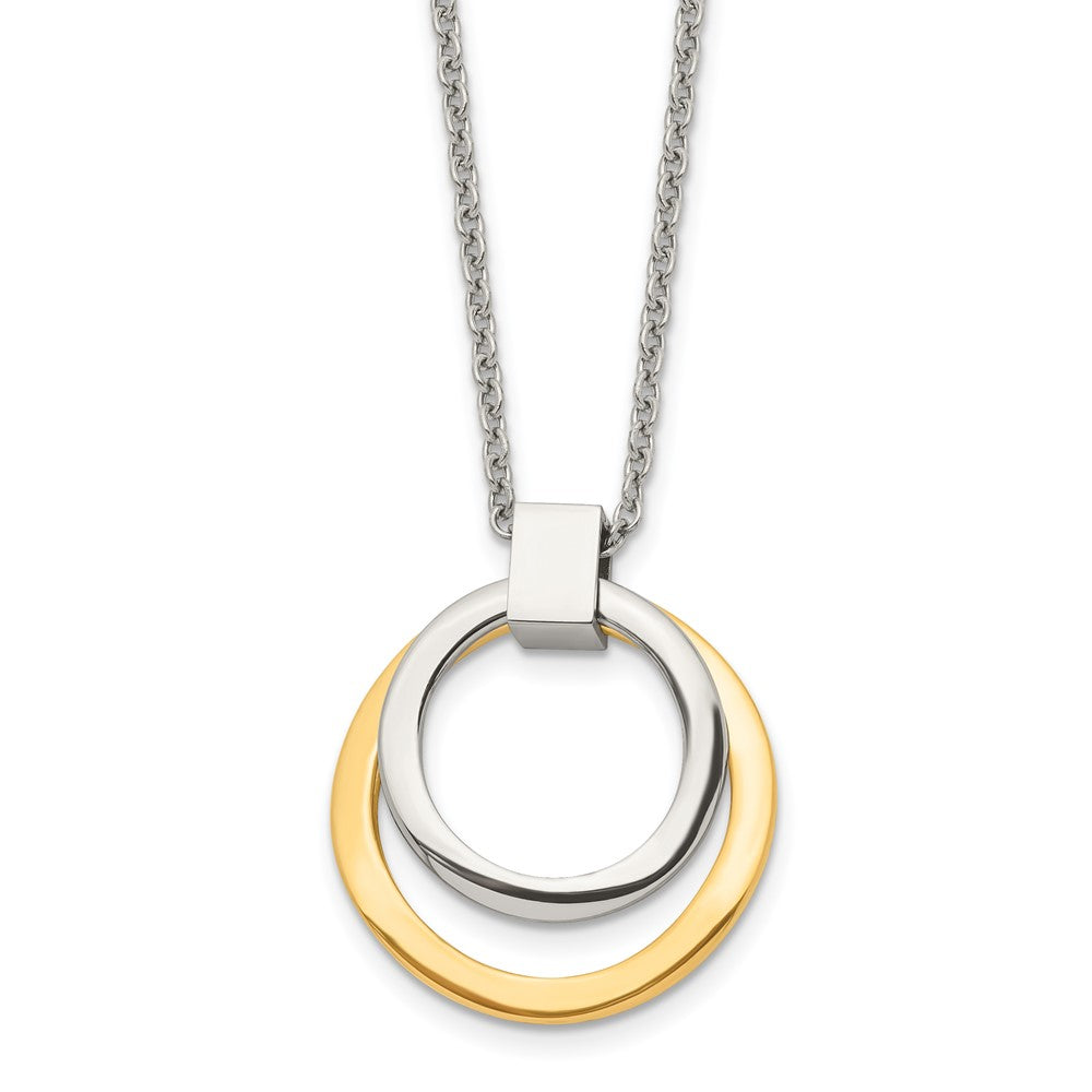 Stainless Steel Polished Yellow IP-plated Wavy Circles NecklaceSRN1573-18
