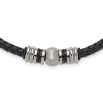 Load image into Gallery viewer, Stainless Steel Polished and Brushed Black Leather &amp; Rubber NecklaceSRN1574-19
