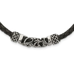 Load image into Gallery viewer, Stainless Steel Black Leather w/Antiqued Beads NecklaceSRN1575-19.75
