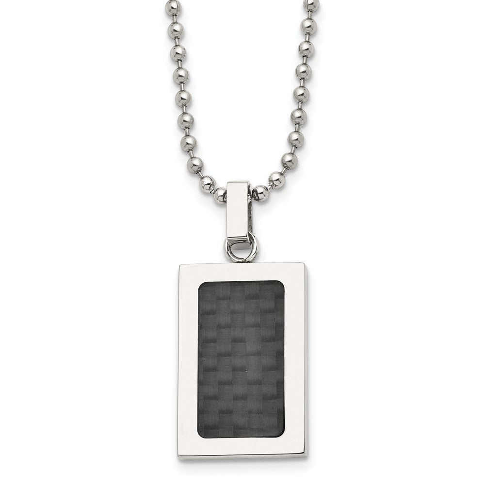 Stainless Steel Polished w/ Black Carbon Fiber Inlay 22in NecklaceSRN158-22