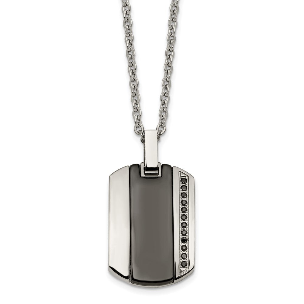 Stainless Steel Polished Black Ceramic Inlay CZ Small NecklaceSRN1583-20