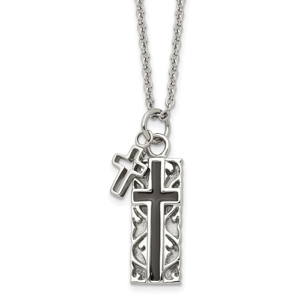 Stainless Steel Polished Black IP-plated Two-piece Cross NecklaceSRN1585-20