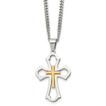 Load image into Gallery viewer, Stainless Steel Yellow IP-plated Cross Brushed/Polished NecklaceSRN1586-22

