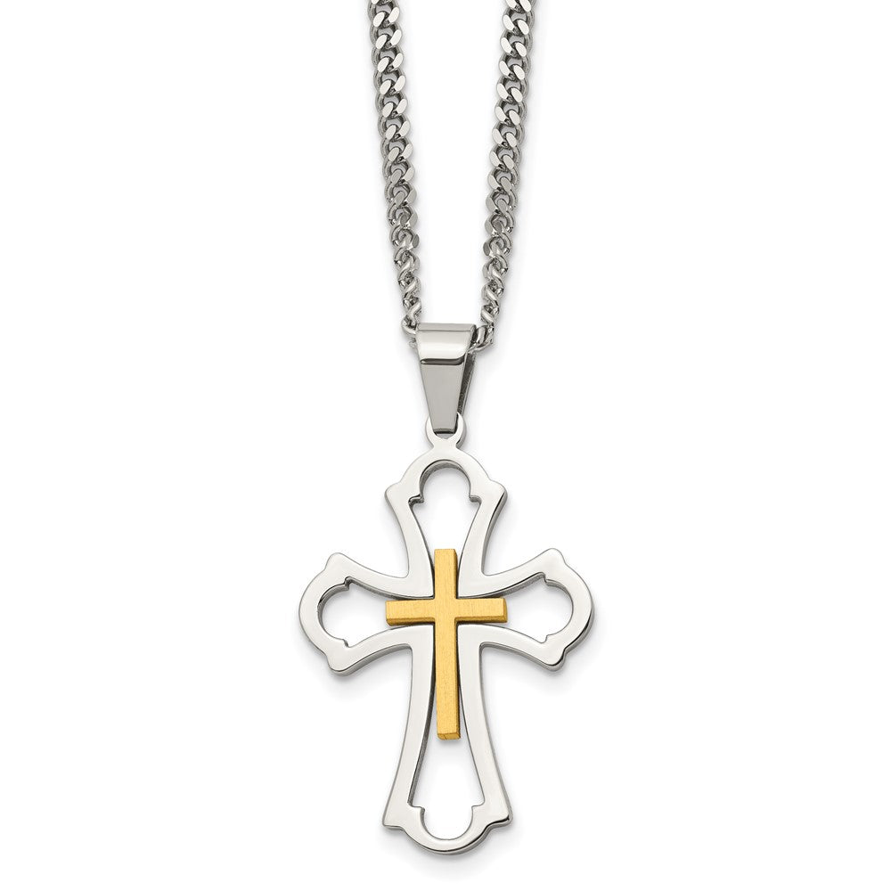 Stainless Steel Yellow IP-plated Cross Brushed/Polished NecklaceSRN1586-22