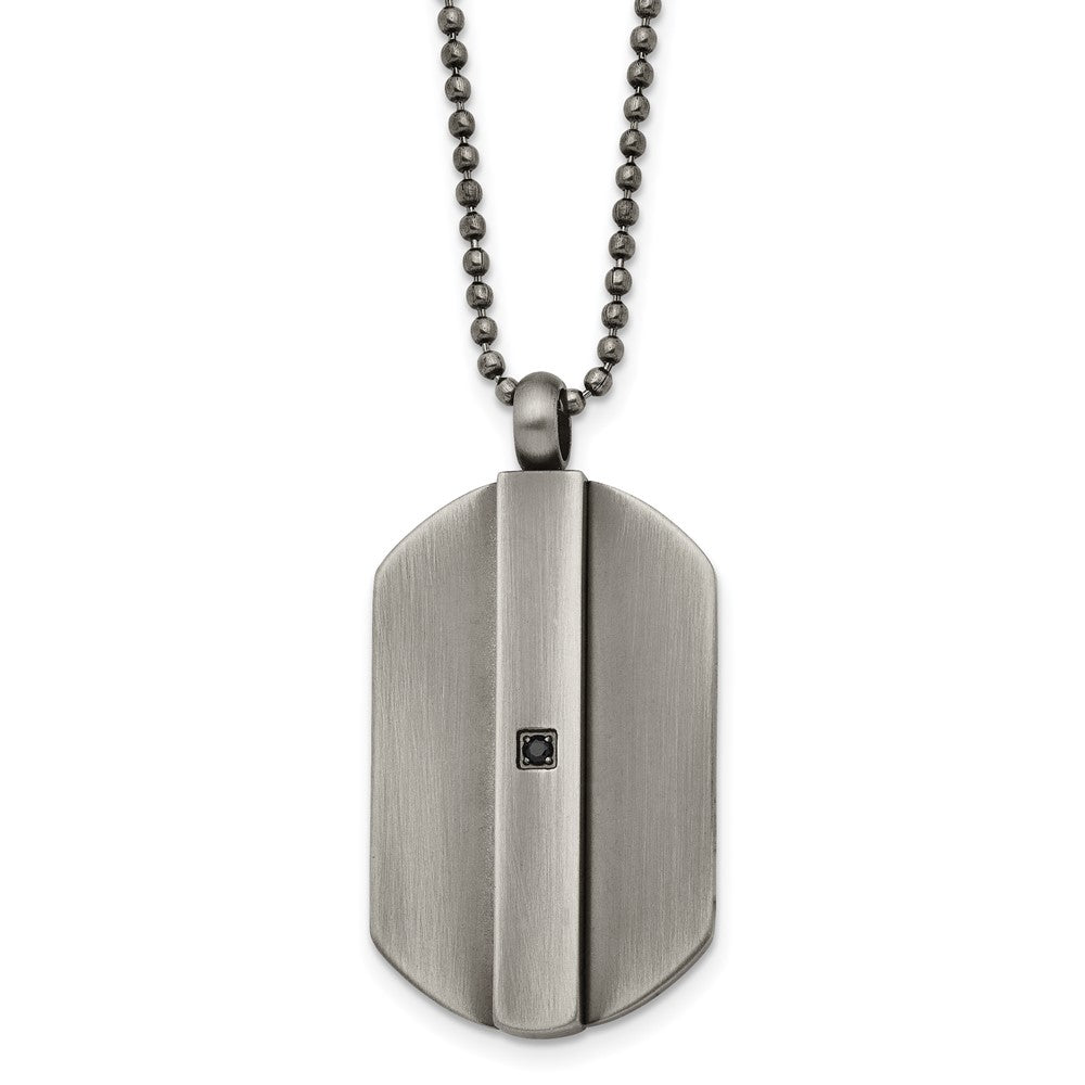 Stainless Steel Antiqued Brushed w/Black CZ NecklaceSRN1590-20