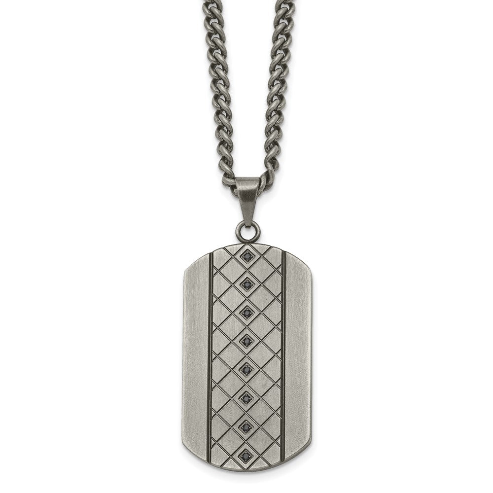 Stainless Steel Brushed w/Black CZ NecklaceSRN1592-22