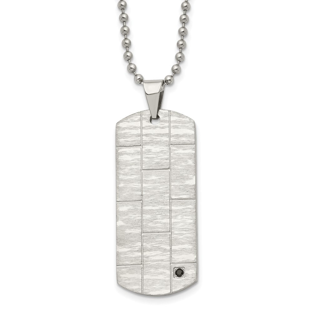 Stainless Steel Polished and Satin w/Black CZ NecklaceSRN1598-20