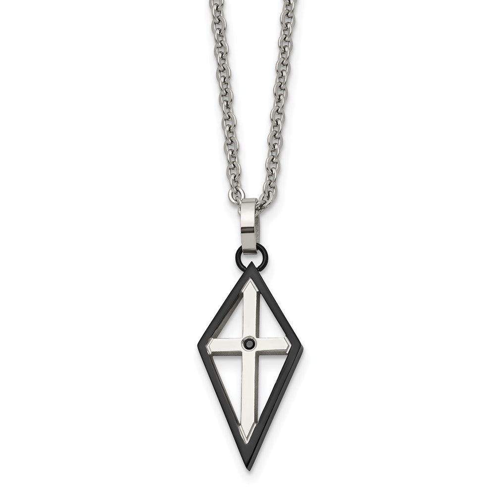 Stainless Steel Black IP-plated Cross CZ Polished NecklaceSRN1602-20