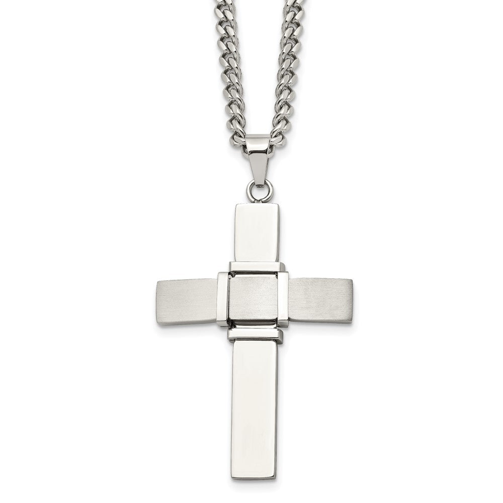 Stainless Steel Polished and Brushed Cross NecklaceSRN1603-22