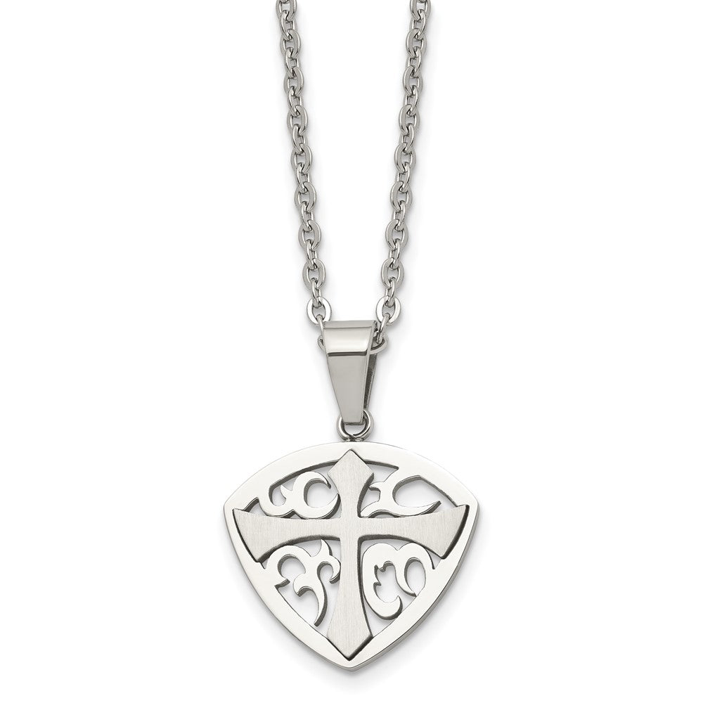 Stainless Steel Polished and Brushed Cross NecklaceSRN1604-20