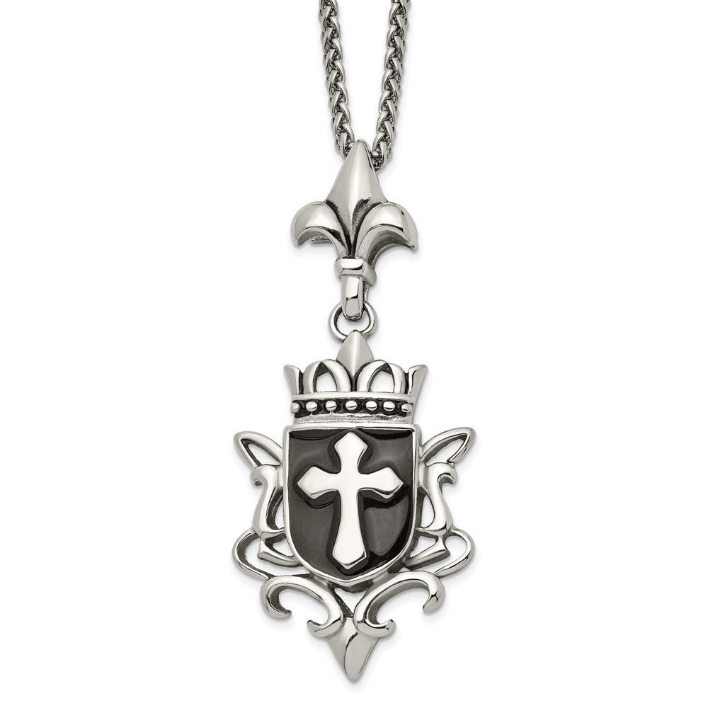 Stainless Steel Antiqued and Enameled Cross NecklaceSRN1623-22