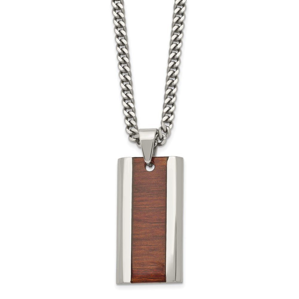 Stainless Steel Polished Red/Orange Wood Inlay Enameled NecklaceSRN1629-20