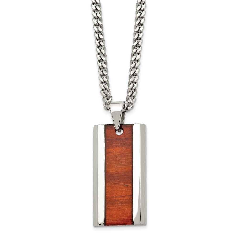 Stainless Steel Polished Red Wood Inlay Enameled NecklaceSRN1630-20