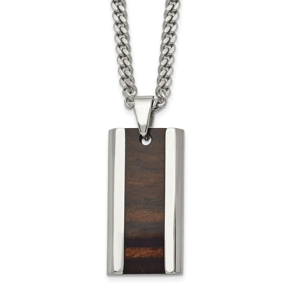 Stainless Steel Polished Black Wood Inlay Enameled NecklaceSRN1632-20