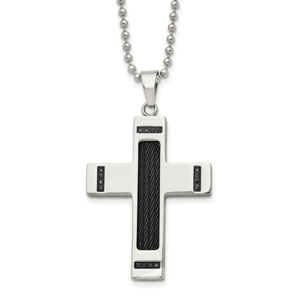 Stainless Steel Polished/Black IP-plated 1/10ct. Diamond NecklaceSRN1646-24