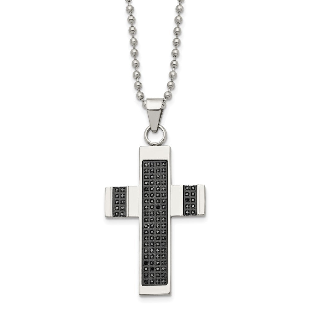 Stainless Steel Polished 1/2ct tw. Diamond Cross NecklaceSRN1649-24
