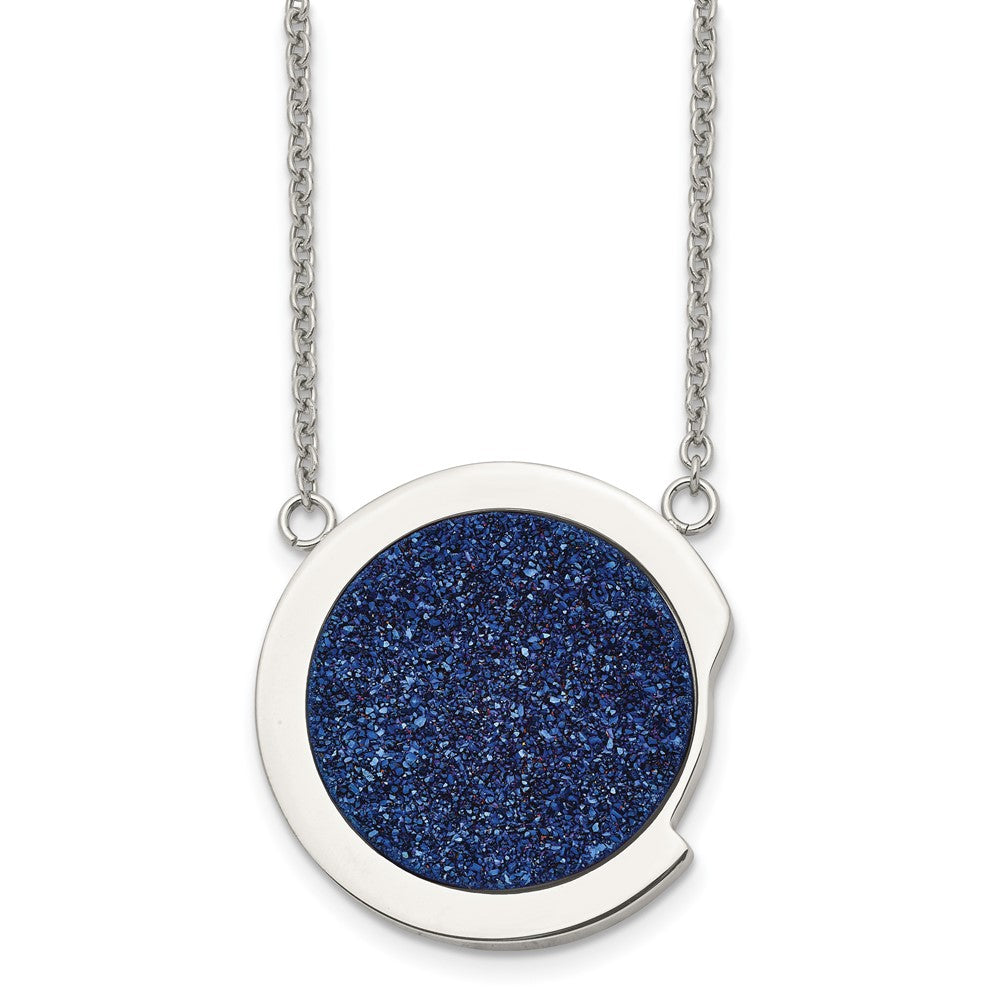 Stainless Steel Polished with Blue Druzy Stone NecklaceSRN1695-17.75