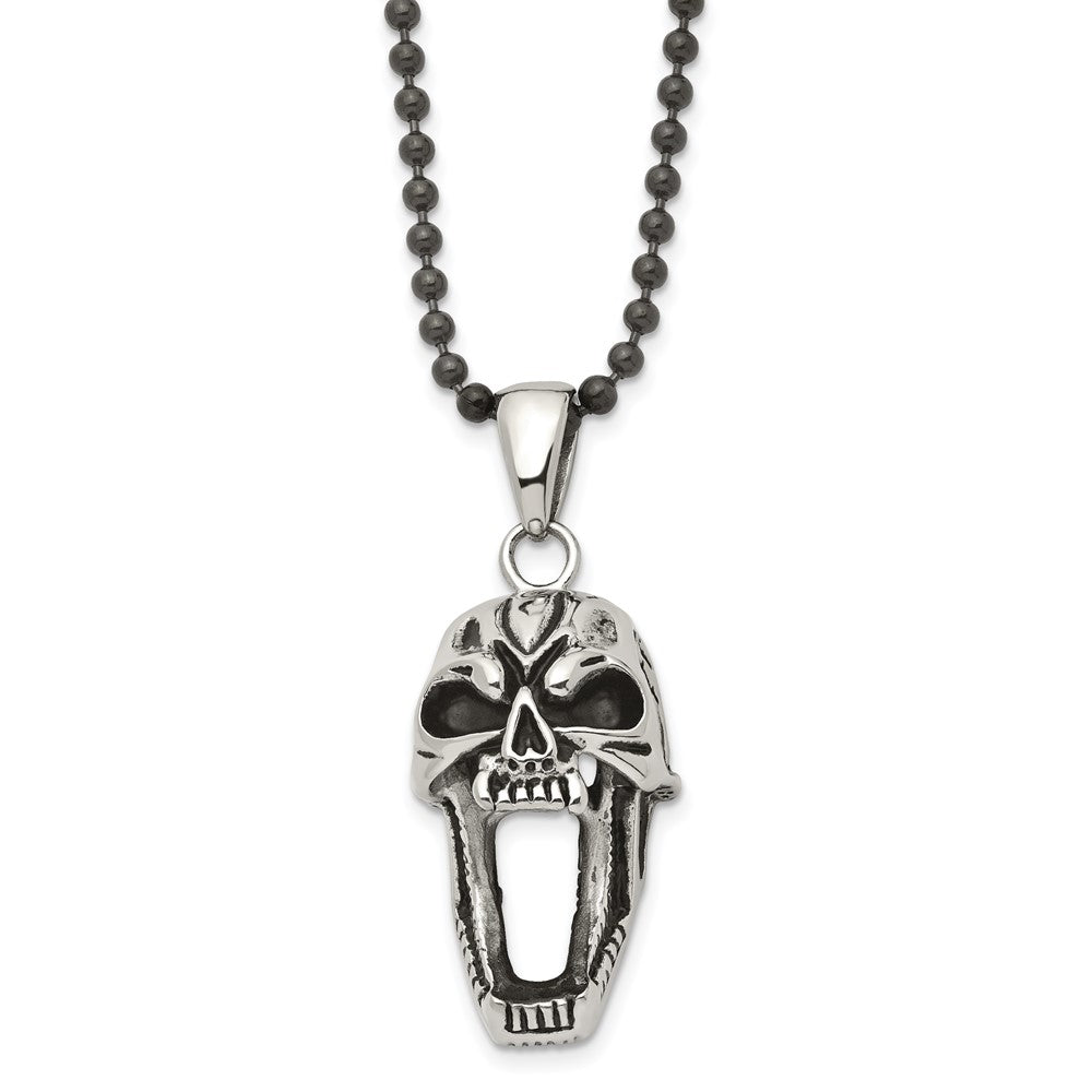 Stainless Steel Polished and Antiqued Skull NecklaceSRN1699-22