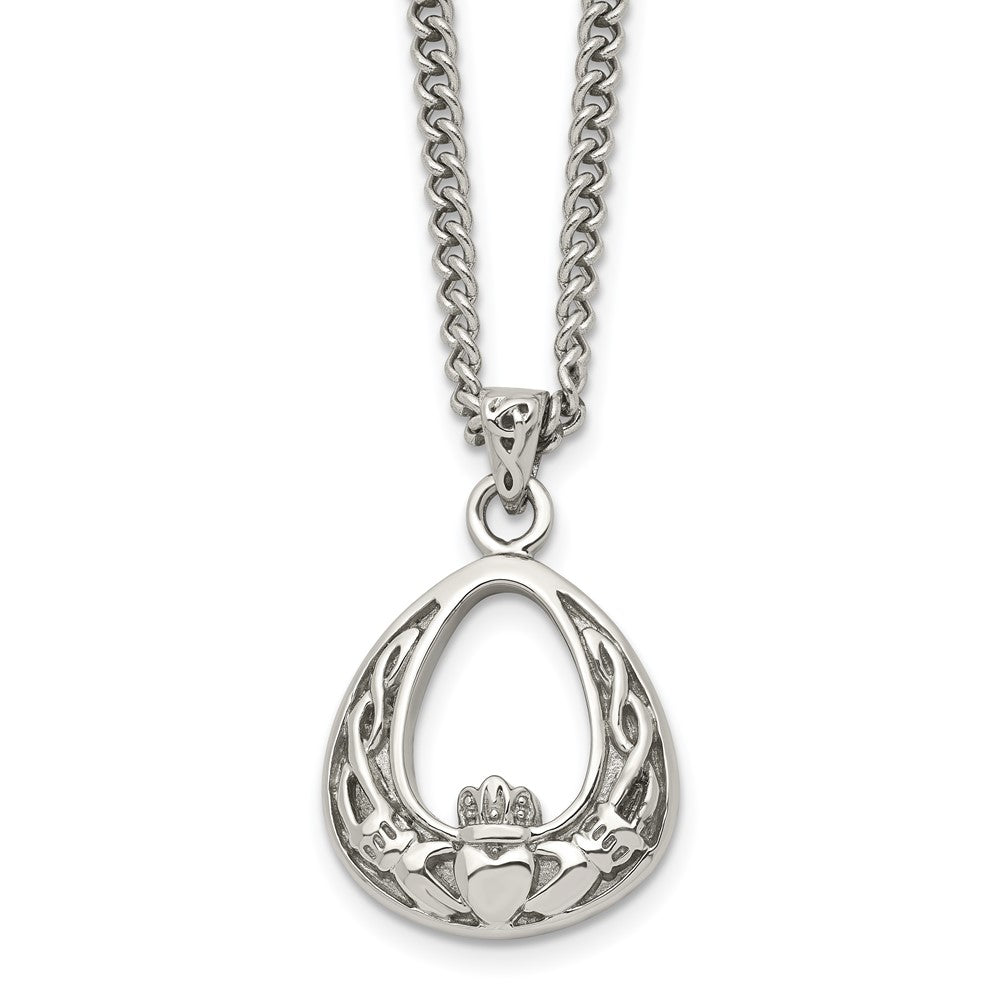 Stainless Steel Polished Claddagh NecklaceSRN1792-18