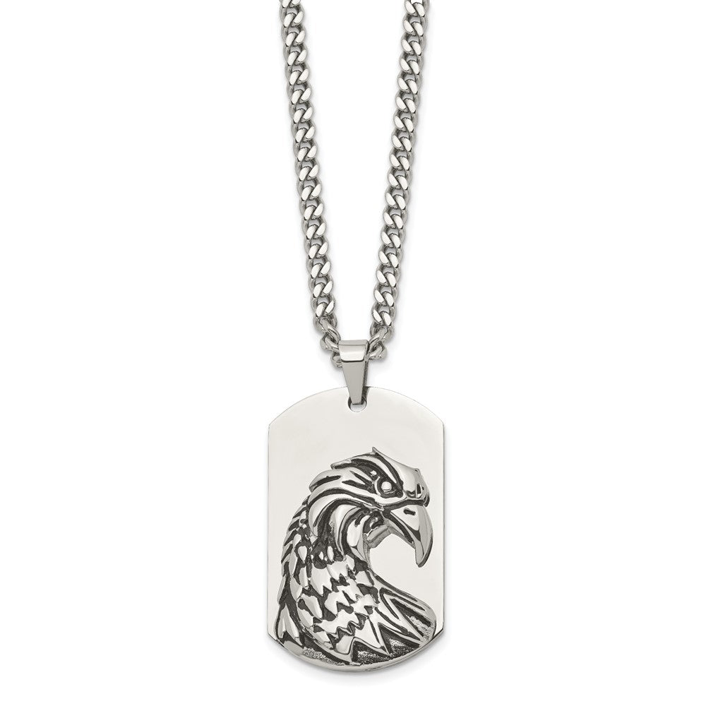 Stainless Steel Polished and Antiqued Eagle NecklaceSRN1812-22