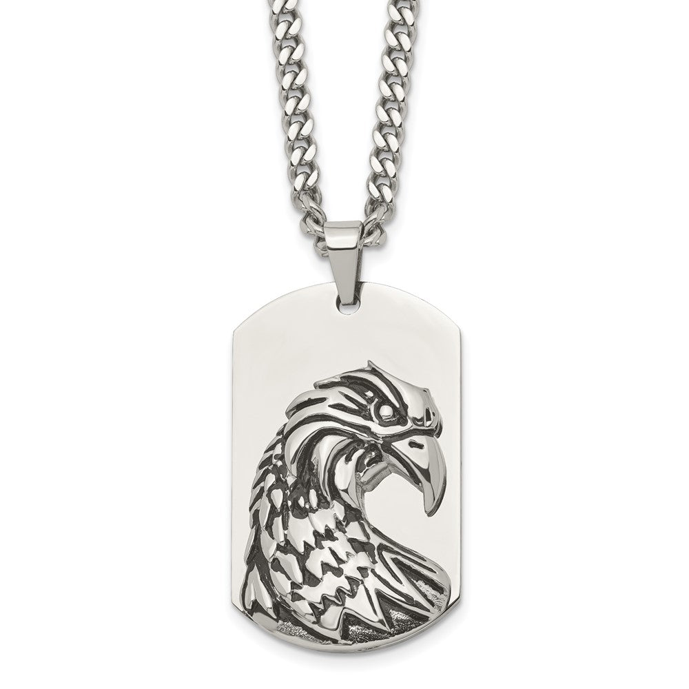 Stainless Steel Polished and Antiqued Eagle NecklaceSRN1812-22